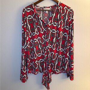Dana Buchman Red and Black Patterned Button Down Shirt